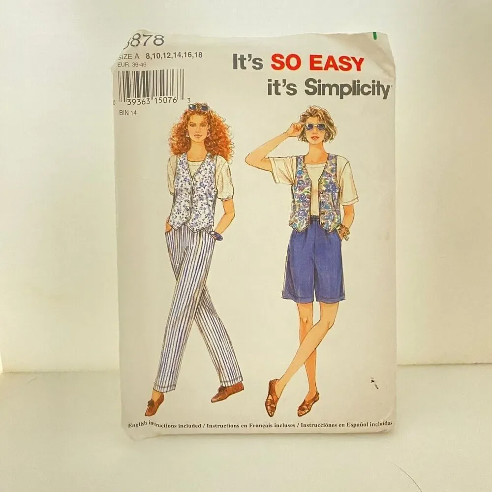 #8878 Simplicity Misses Pull On Pants or Shorts and Lined Vest Sewing Pattern Si